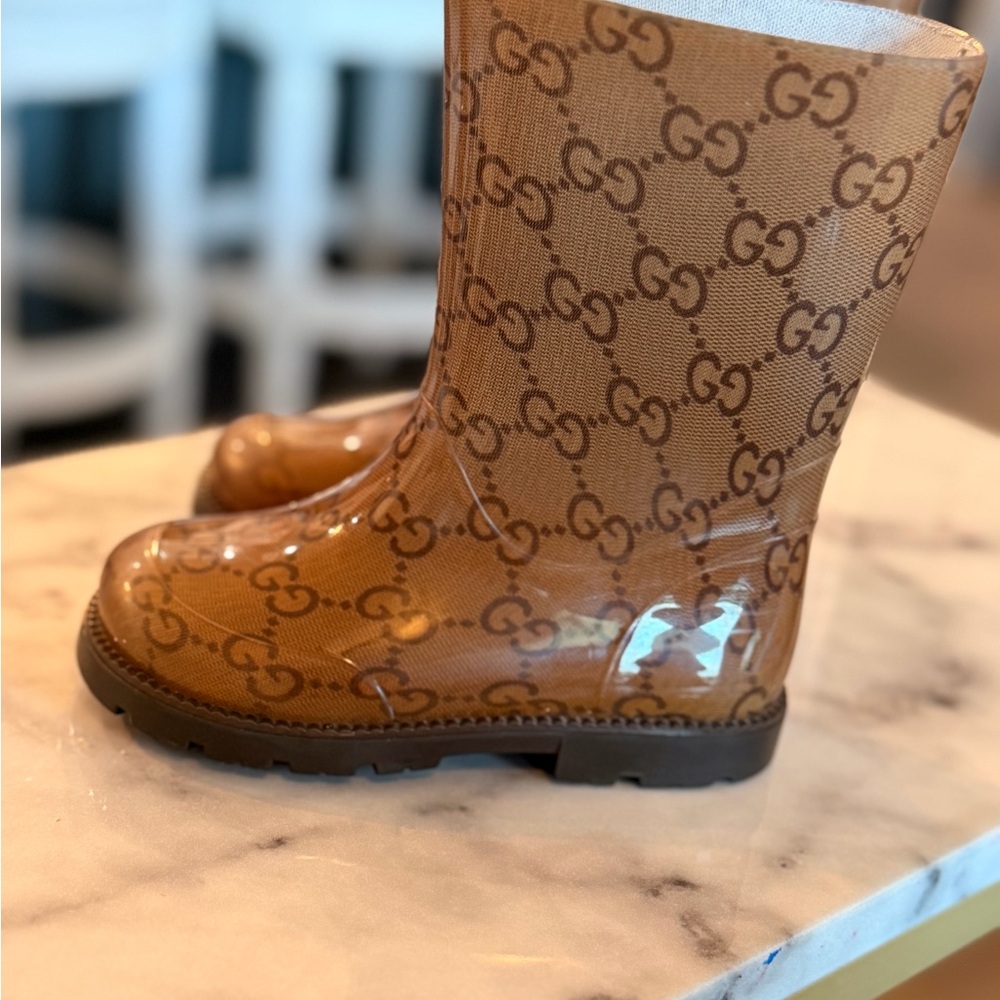 Gucci Tan/Brown GG Monogram Rain Boots
